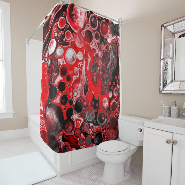 Black, Red and White Pour Painting Fluid Art Cells (In Situ)
