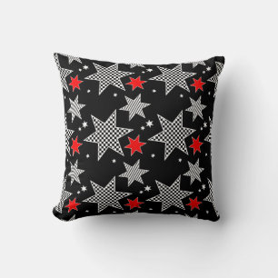 Black, Red, and White Stars Throw Pillow