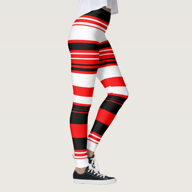 Black Red and White Stripes Leggings (Right)