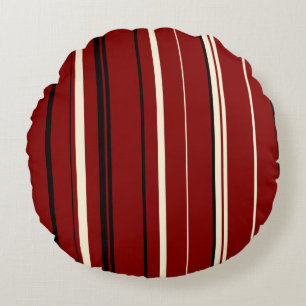 Black Red and White Stripes Round Pillow