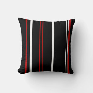 Black Red and White Stripes Throw Pillow