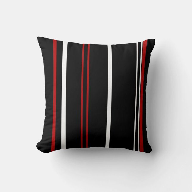 Black Red and White Stripes Throw Pillow (Front)