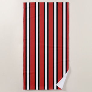 Black Red And White Vertical Stripes Beach Towel