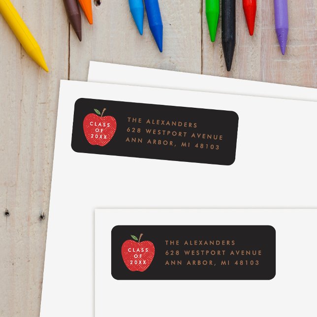 Black Red Apple Preschool Graduation Address Label (Créateur téléchargé)