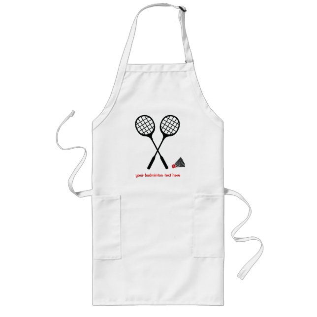 Black red badminton racquet and shuttlecock custom long apron (Front)