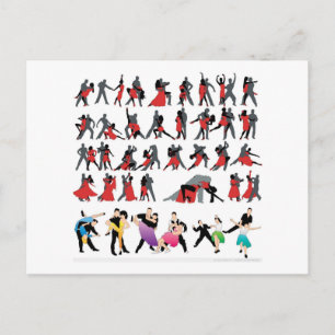 BLACK RED BALLROOM COLORFUL DANCERS DANCE DIGITAL POSTCARD