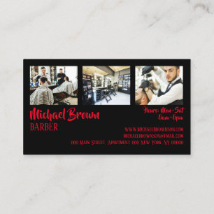 Black Red Barber pole supply shop custom photo Business Card