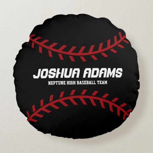 Black Red Baseball Games Équipe Coussin ronde (Devant)