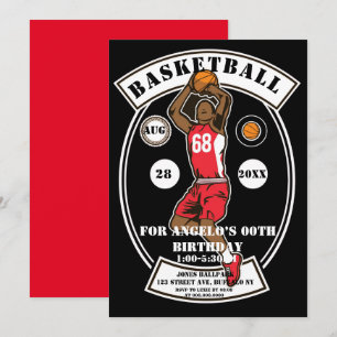 Black Red Basketball Invitations de fête d'anniver