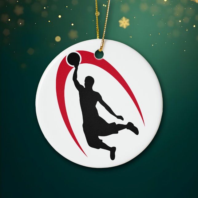 Black Red Basketball Personalized Ceramic Ornament (Creator Uploaded)