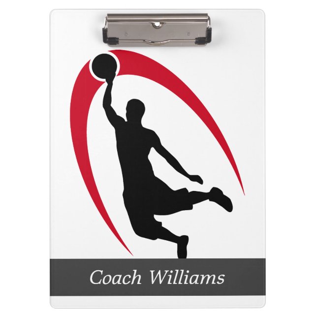 Black Red Basketball Personalized Clipboard (Front)