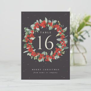 Black Red Berries+Eucalyptus Holiday Table Number