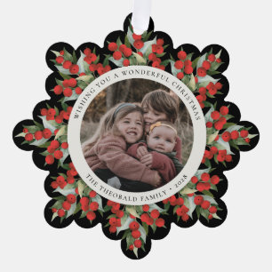 Black Red Berries+Greenery Christmas Paper Ornament Card
