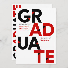 Black & Red Big Bold Angle-Cut Letters Graduation Invitation