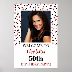 Black Red Birthday Party Custom 12x18 Photo Poster
