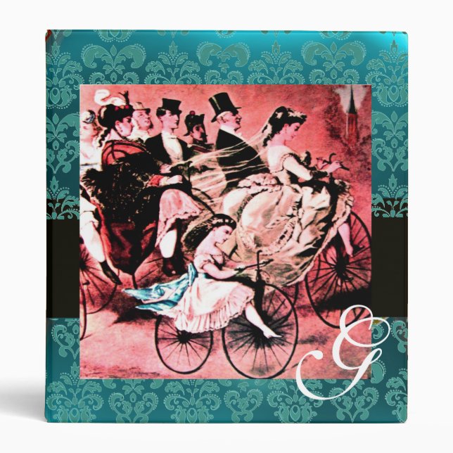 BLACK RED BLUE BICYCLE WEDDING DAMASK MONOGRAM BINDER (Front)