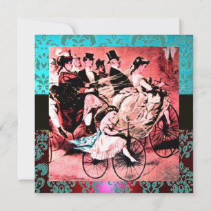 BLACK RED BLUE BICYCLE WEDDING DAMASK MONOGRAM INVITATION