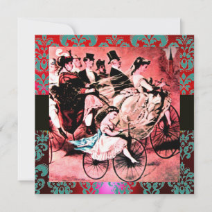 BLACK RED BLUE BICYCLE WEDDING DAMASK MONOGRAM INVITATION