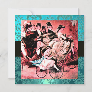 BLACK RED BLUE BICYCLE WEDDING DAMASK MONOGRAM INVITATION