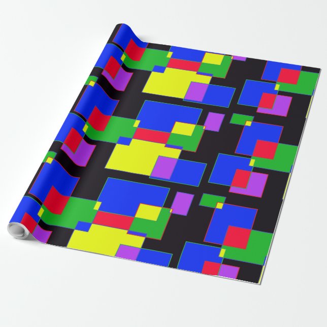 Black Red Blue Green Squares  Rectangles Abstract Wrapping Paper (Unrolled)