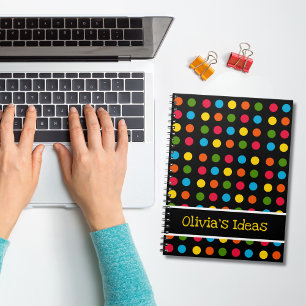 Black Red Blue Green Yellow Orange Polka Dot Notebook
