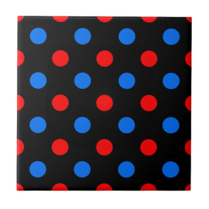 Black Red Blue Polka Dots Design Tile