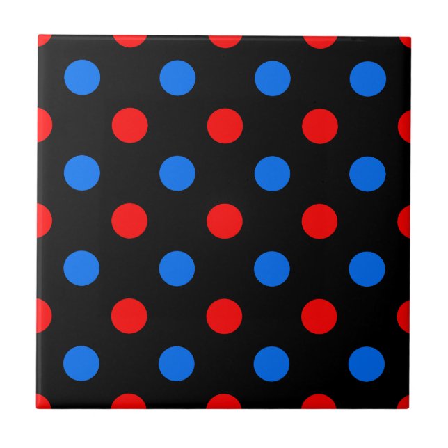 Black Red Blue Polka Dots Design  Tile (Front)