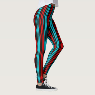 Black Red Blue Stripes Pattern Leggings