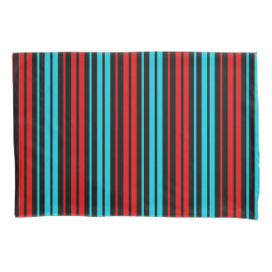 Black Red Blue Stripes Pattern Pillowcase