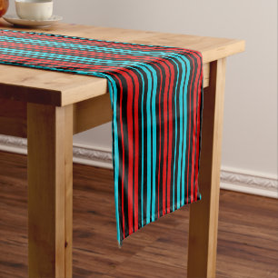 Black Red Blue Stripes Pattern   Short Table Runner