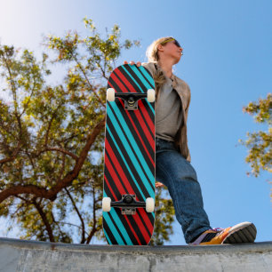Black Red Blue Stripes Pattern Skateboard