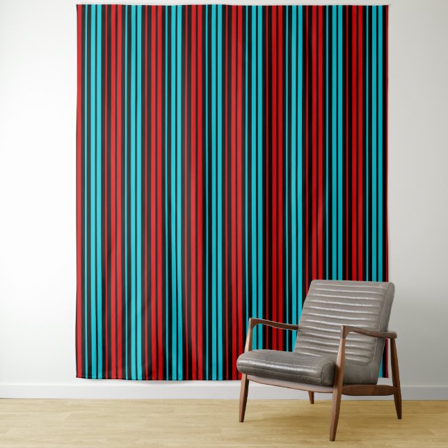 Black Red Blue Stripes Pattern   Tapestry (In Situ)