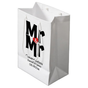Black Red Bold Modern Personalized Mr and Mr Medium Gift Bag