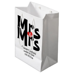 Black Red Bold Modern Personalized Mrs and Mrs Medium Gift Bag