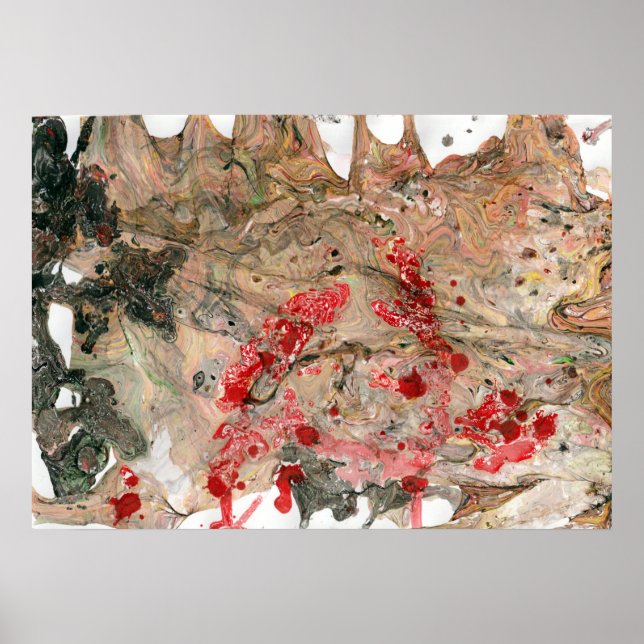 Black Red Brown Green Modern Abstract Art Trendy Poster (Front)
