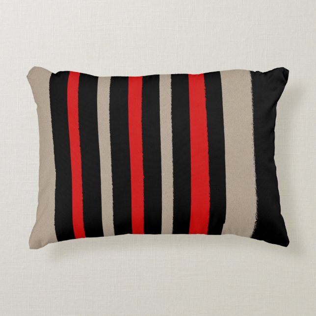 Black Red Brown Stripes Cool Simple Pattern Decorative Pillow (Front)