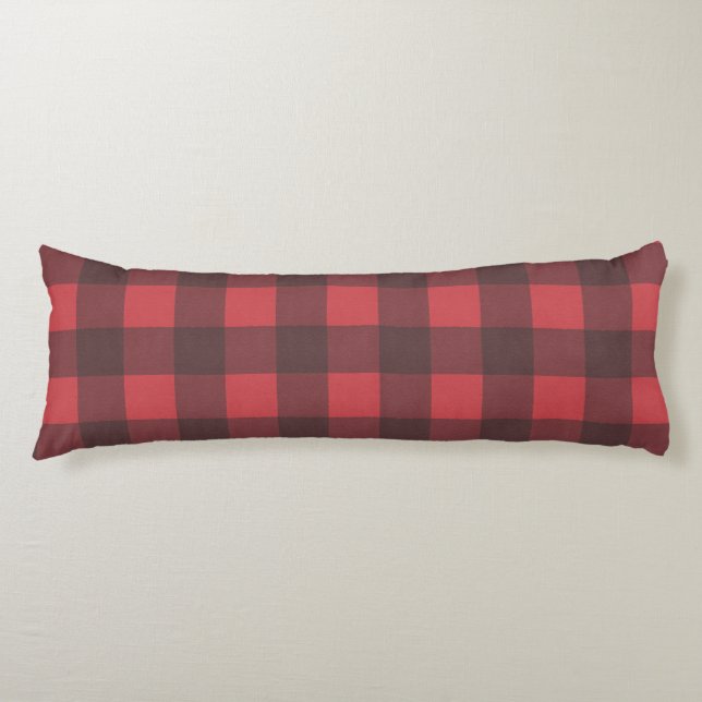 Black & Red Buffalo Check Pattern Body Pillow (Front)