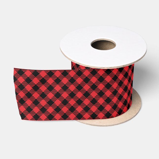 Black Red Buffalo Chequered Plaid Satin Ribbon (Spool)