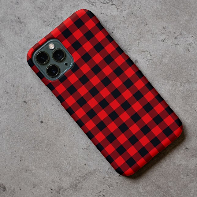Black Red Buffalo Lumberjack Plaid Check Pattern iPhone Case (Creator Uploaded)
