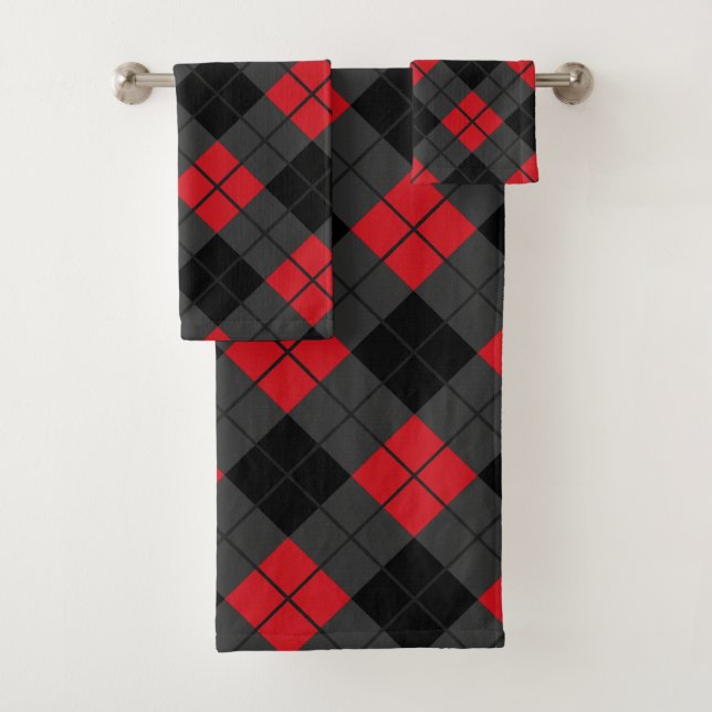 Black Red Buffalo Plaid Check Bath Towel Set (Insitu)
