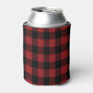 Black Red Buffalo Plaid Check Can Cooler