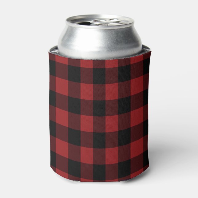 Black Red Buffalo Plaid Check Can Cooler (Can Front)