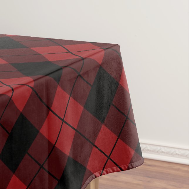 Black Red Buffalo Plaid Check Tablecloth (In Situ)