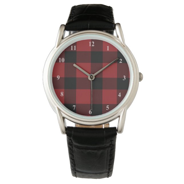 Black Red Buffalo Plaid Check Watch (Front)