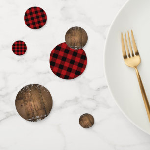 Black Red Buffalo Plaid Checkers Wood Bling Party Confetti