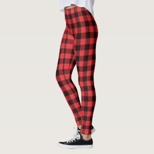 Red and Black Lumberjack Buffalo Plaid Women's Yoga Pants with