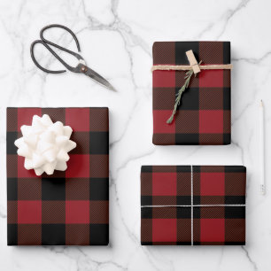 Black Red Buffalo Plaid Pattern  Wrapping Paper Sheet