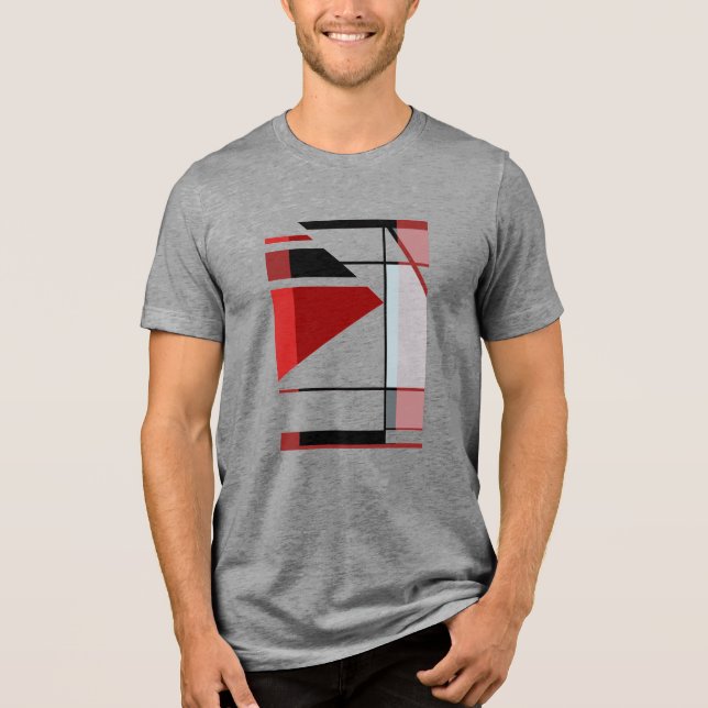 Black Red Burgundy MCM Look Geometric Small Design Tri-Blend Shirt (Front)