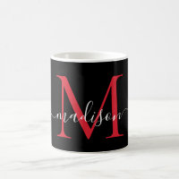 Black Red Burgundy Monogram Girly Script Stylish