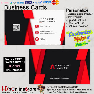 Black & Red Business Cards 36 Pack of 100